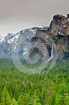 Yosemite Bridal Veil falls and valley