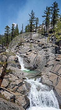Yosemite Creek cascades into a pool, Upper Yosemite Falls Trail, Yosemite Nat`l. Park, CA