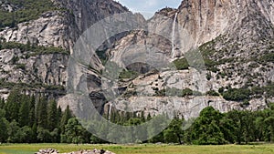 Yosemite Falls Cook\'s Meadow Time Lapse Traffic Pan R Sierra Nevada Mountains California USA