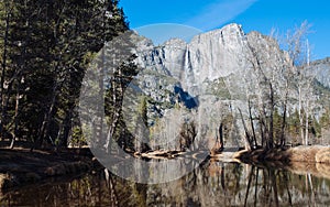 Yosemite Falls from Swinging Bridge Winter