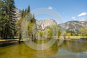 Yosemite Falls Waterfall With Reflection in the Lake