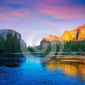 Yosemite Merced River el Capitan and Half Dome