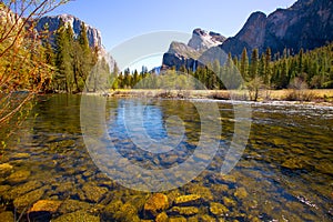 Yosemite Merced River el Capitan and Half Dome