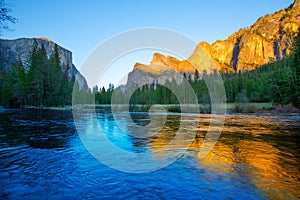 Yosemite Merced River el Capitan and Half Dome