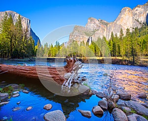 Yosemite Merced River el Capitan and Half Dome