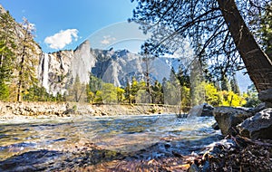 Yosemite National park fall  with river in foreground,California,usa