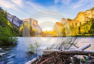 Yosemite National park with river in foreground,California,usa