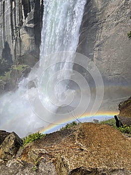 Yosemite National Park\'s Vernal falls with a rainbow