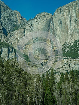 Yosemite national park, Tunnel view, El Capitan cliffs and granite rocky landscapes, giant sequoia and muir forest grove