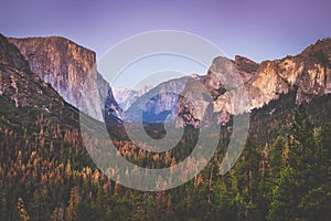 Yosemite National Park in twilight, California, USA