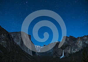 Yosemite at night with star night sky background