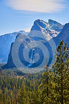 Yosemite Tunnel View at morning light of Bridalveil Falls