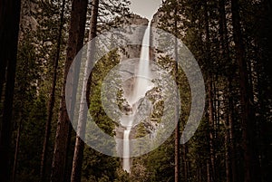 Yosemite - Upper And Lower Yosemite Falls During Spring Runoff