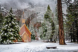 Yosemite Valley Chapel at winter - Yosemite National Park, California, USA