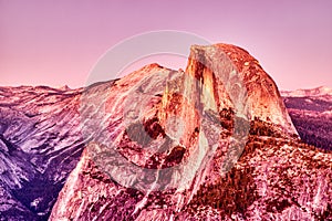 Yosemite Valley and Iconic Half Dome at Dusk with Vibrant Colors, Yosemite National Park