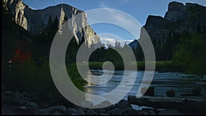 Yosemite Valley VIew Starry Sky and Reflections on Merced River California USA