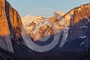 Yosemite Valley in Winter at sunset