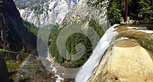 Yosemite Waterfall with rainbow