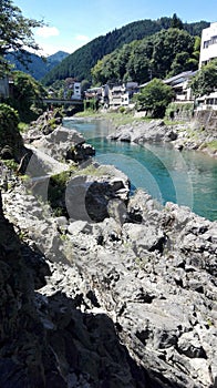 Yoshida River with the green clean freshwater photo