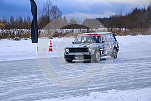 YOSHKAR-OLA, RUSSIA, JANUARY 11, 2020: Winter car show for  Christmas holidays for all comers - single and double drift, racing on
