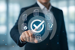 Digital Quality Assurance and Document Management with Interactive Checklist Icon in Business Environment