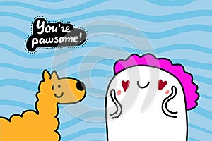You are awesome hand drawn vector illustration in cartoon comic style man loves dog