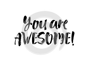 You are awesome. Modern brush calligraphy. Handwritten ink lettering. Hand drawn design elements. Vector