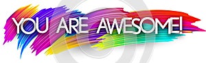 You are awesome paper word sign with colorful spectrum paint brush strokes over white