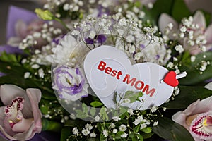 You are the best, greeting for mother, father and lover valentines concept. Lovely handwriting words. Best mom on note