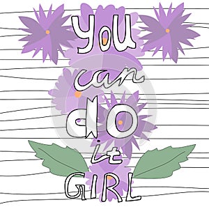 You Can Do It - hand drawn lettering quote.