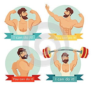 You can do it motivational and inspirational poster set. Gym, bodybuilding, concept image, beard.
