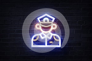 Neon Police Officer neon sign, glowing logo, glow icon