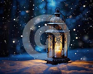 You can immerse yourself in the enchanting of the holiday with a magical Christmas lantern in the snow.