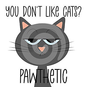 You don`t like cats? Pawthetic - funny text with grimacing cat.