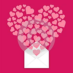 You got mail concept idea valentine love heart pop up from mail illustration isolated on pink color background, with space