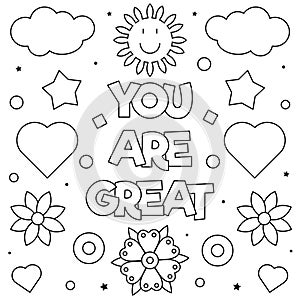 You are great. Coloring page. Vector illustration.