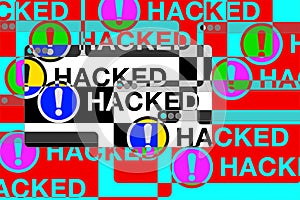 You hacked! More Error windows. Danger pages. Exclamation sign. Computer glitch. vector design for you technology projects