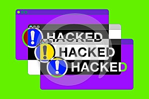 You hacked! More Error windows. Danger pages. Exclamation sign. Computer glitch. vector design for you technology projects