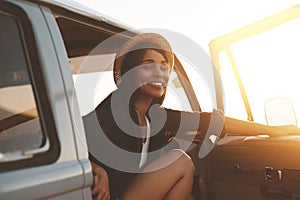 You had me at road trip. an attractive young woman enjoying a road trip.