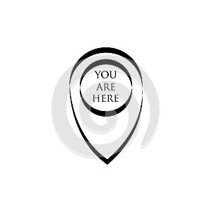 You are here sign icon. Info map pointer with your location