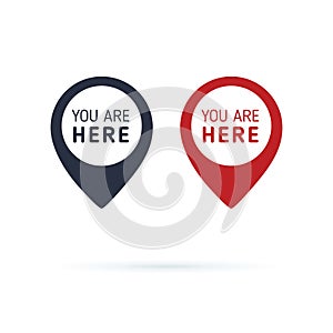 You are here sign icon mark. Destination or location point concept. Pin position marker design photo