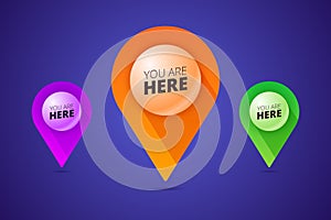 You are here signs with map pointer, pin shape and 3d effect