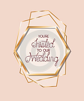 You are invited to our wedding text in gold frame vector design