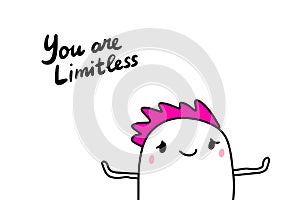 You are limitless hand drawn vector illustration in cartoon comic style pink hair woman