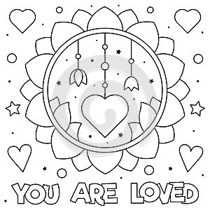 You are loved. Coloring page. Vector illustration. photo