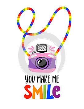 You make me smile - funny hand drawn text. Happy Pride Month, LGBTQ pride illustration.