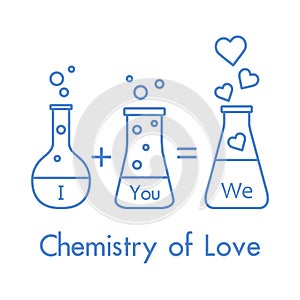 You and me and our chemistry of love. Design for banner, poster or print. Greeting card Valentine`s Day