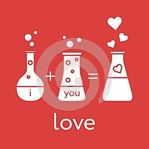 You and me and our chemistry of love. Design for banner, poster or print. Greeting card Valentine`s Day