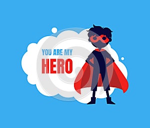 You My Hero Banner, Cute Boy in Superhero Costume and Mask Vector Illustration