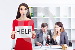 You need help ? The beautiful business woman at office asks of t